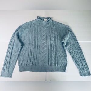 J Crew Women’s Light Blue Cable Knit Rollneck Sweater Size XL Cotton Blend NWT